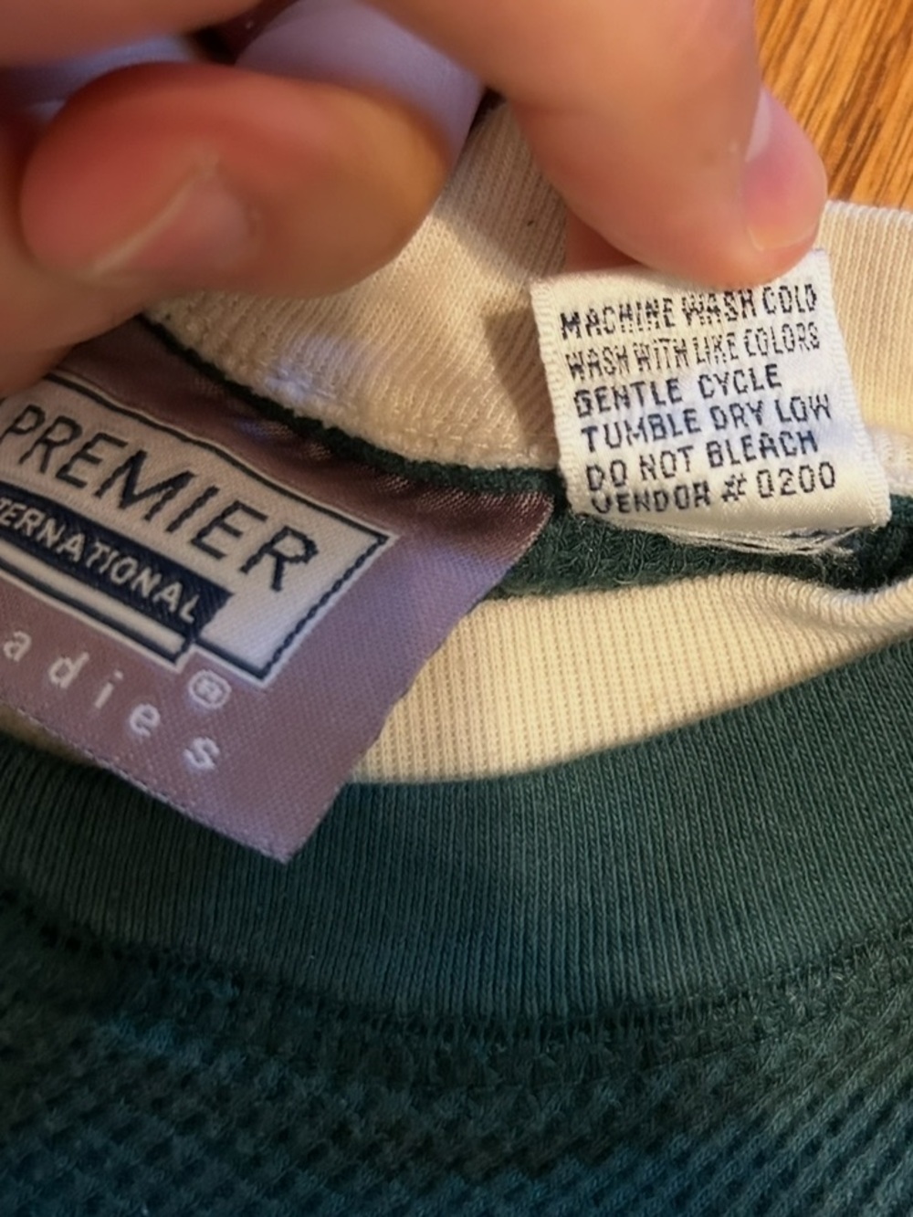 Vintage Premier International Dark Green Thermal Henley Long Sleeve Cozy Top M - Picture 5 of 6